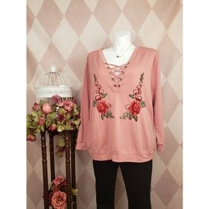 Cleo | Pink Rose Lace Up Top